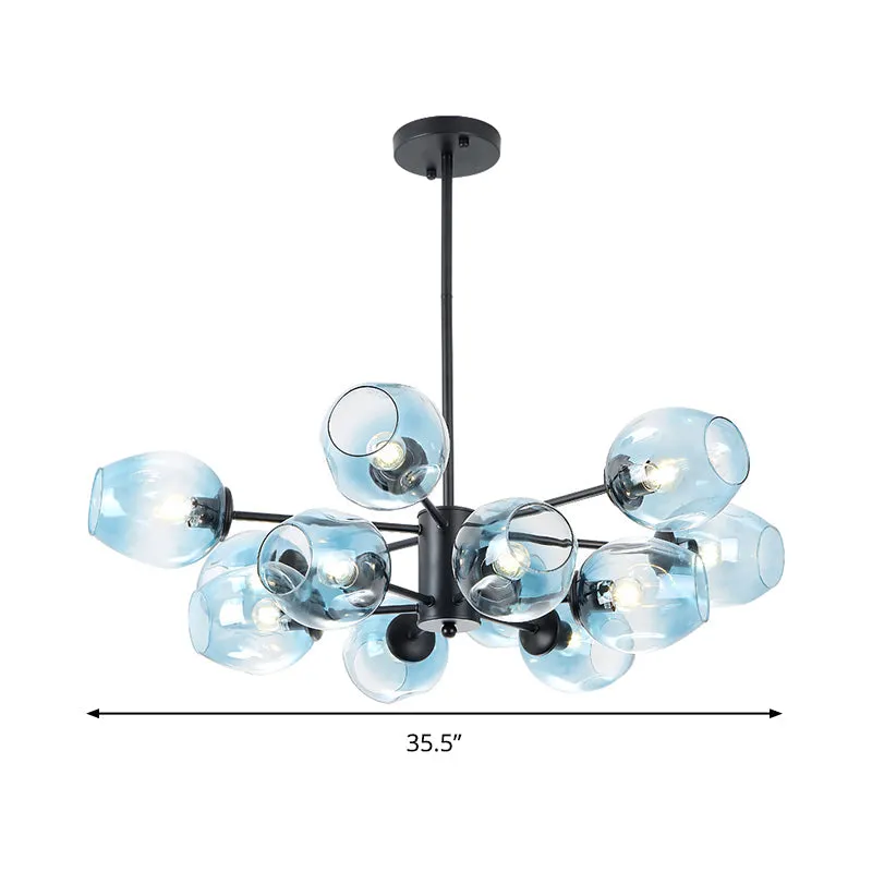 Contemporary Blue Glass 12-Head Cup Pendant Chandelier - Perfect for Your Living Room Ceiling