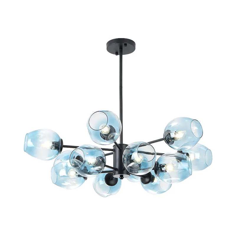 Contemporary Blue Glass 12-Head Cup Pendant Chandelier - Perfect for Your Living Room Ceiling