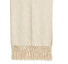 Cream Woven Cotton Throw With Fringe