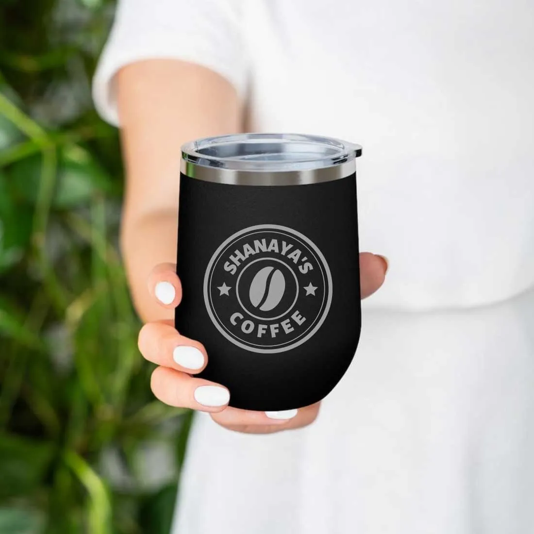 Customized Small Coffee Tumbler for Travelling with Name Engraved Design (350 ML) - Coffee