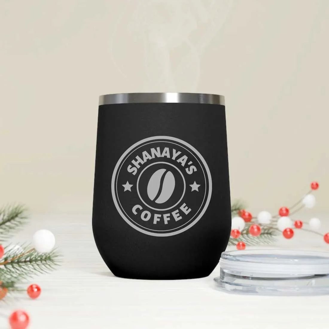 Customized Small Coffee Tumbler for Travelling with Name Engraved Design (350 ML) - Coffee