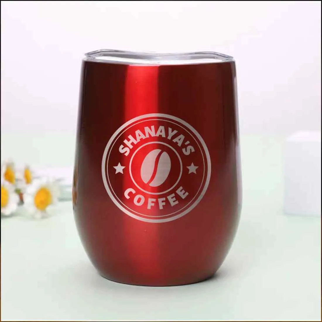 Customized Small Coffee Tumbler for Travelling with Name Engraved Design (350 ML) - Coffee