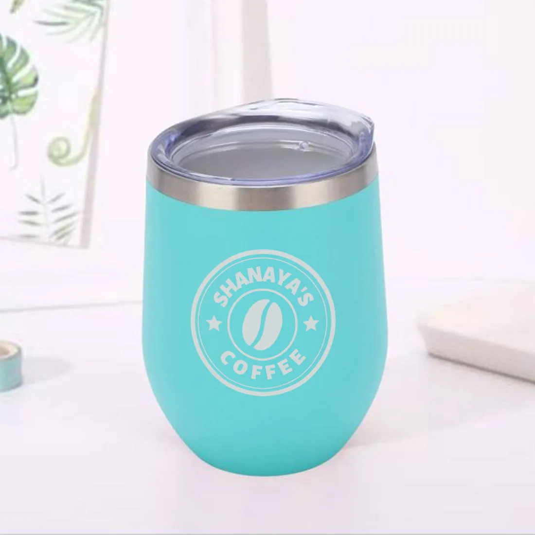 Customized Small Coffee Tumbler for Travelling with Name Engraved Design (350 ML) - Coffee