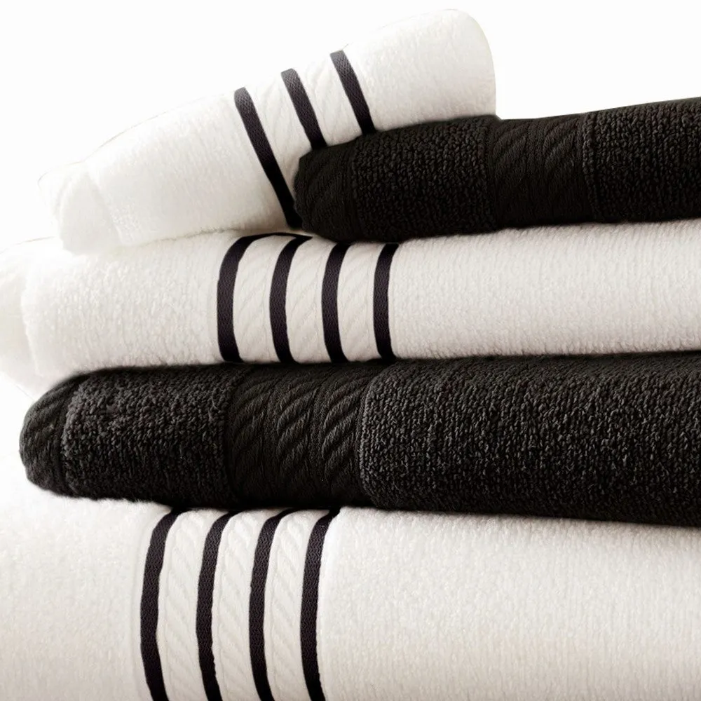 Dana 6 Piece Soft Egyptian  Cotton Towel Set, Stripes, Black, White By Casagear Home