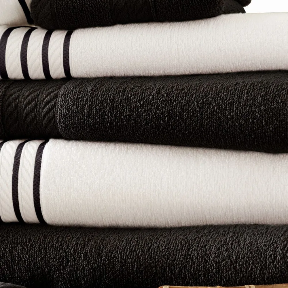 Dana 6 Piece Soft Egyptian  Cotton Towel Set, Stripes, Black, White By Casagear Home