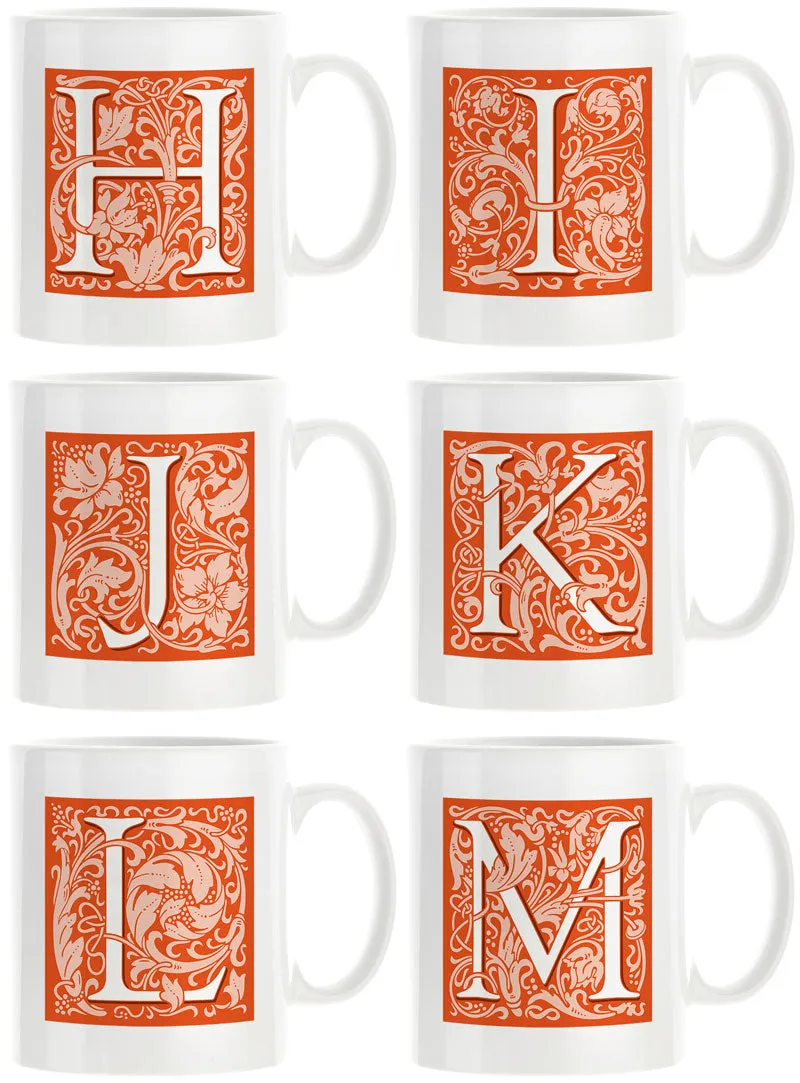 Decorated Initial Mug - Orange