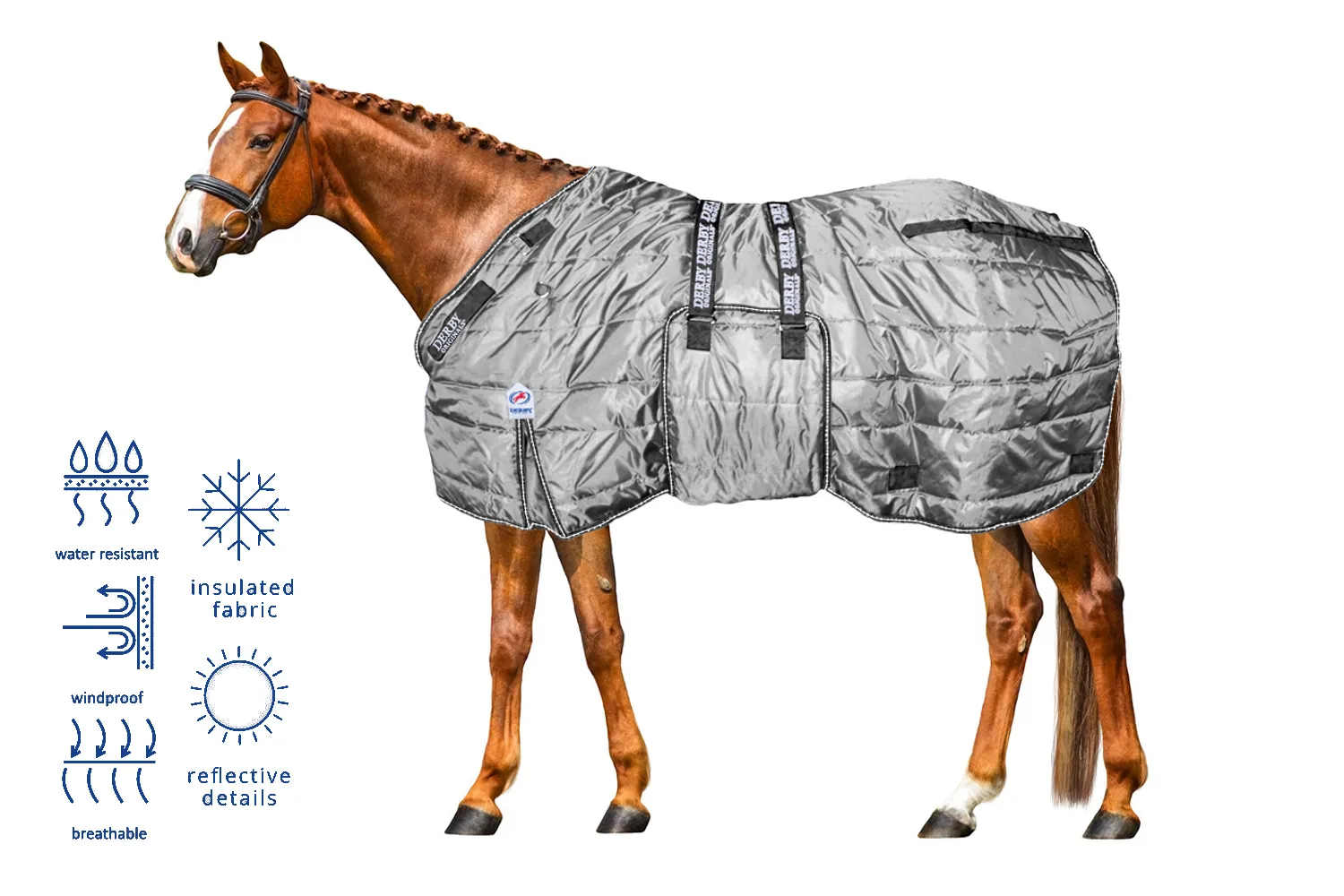 Derby Originals Nordic Tough Closed Front 420D  Reflective Winter Horse Stable Blanket 200g Medium Weight