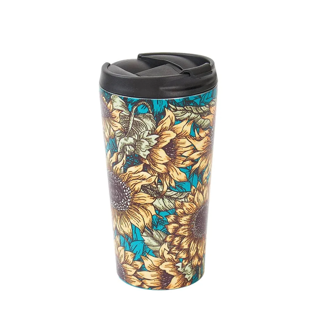 Eco Chic Teal Sunflower Thermal Coffee Cup