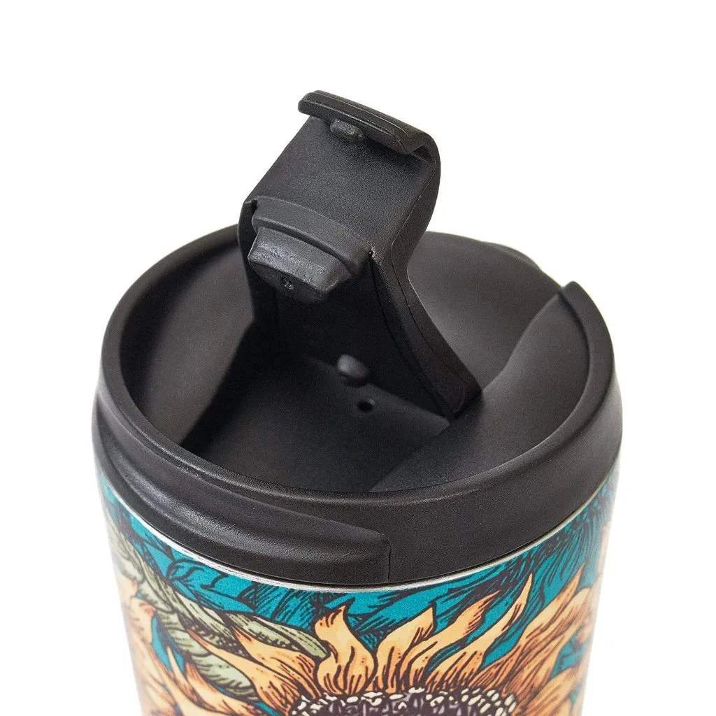 Eco Chic Teal Sunflower Thermal Coffee Cup