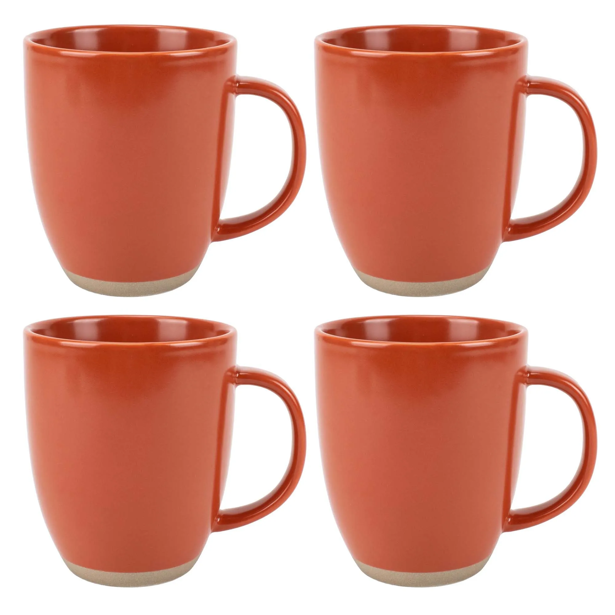 Elanze Designs Raw Clay Bottom Rust Red 13 ounce Ceramic Coffee Mugs Set of 4