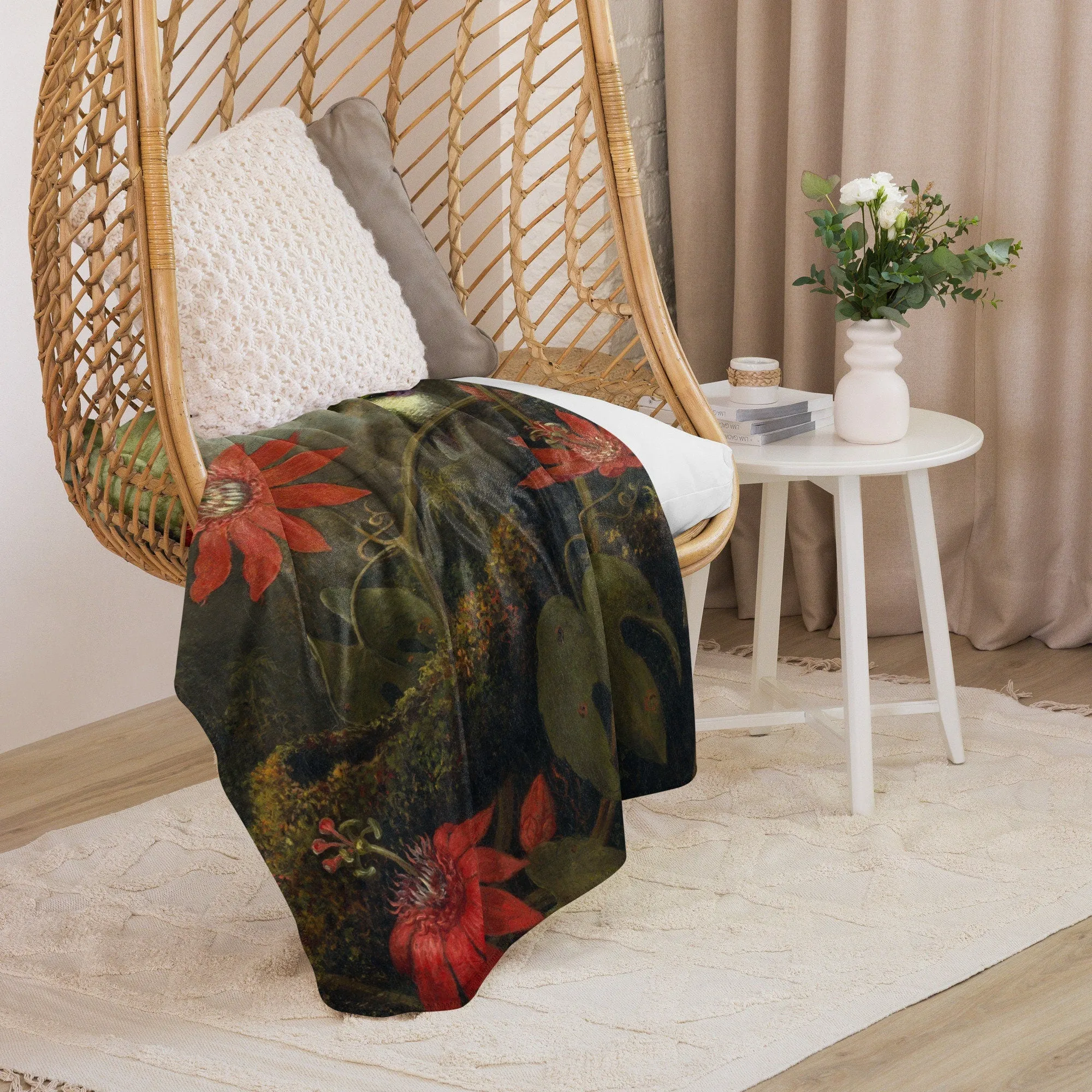 Floral Scene Sherpa Blanket Throw