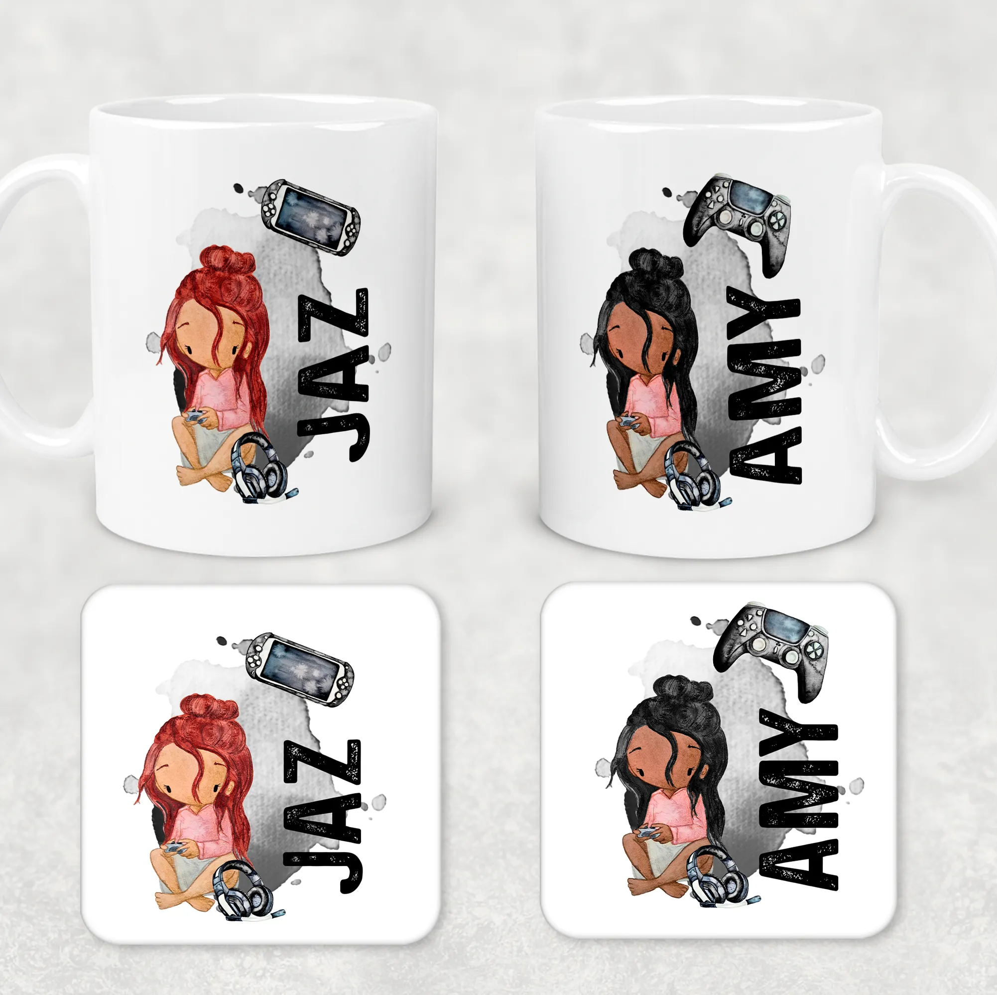 Gamer Character Personalised Watercolour Mug