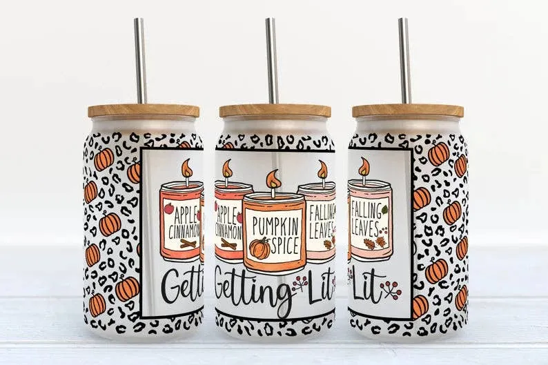 Getting Lit Fall Candles 16oz Libbey Glass Tumbler