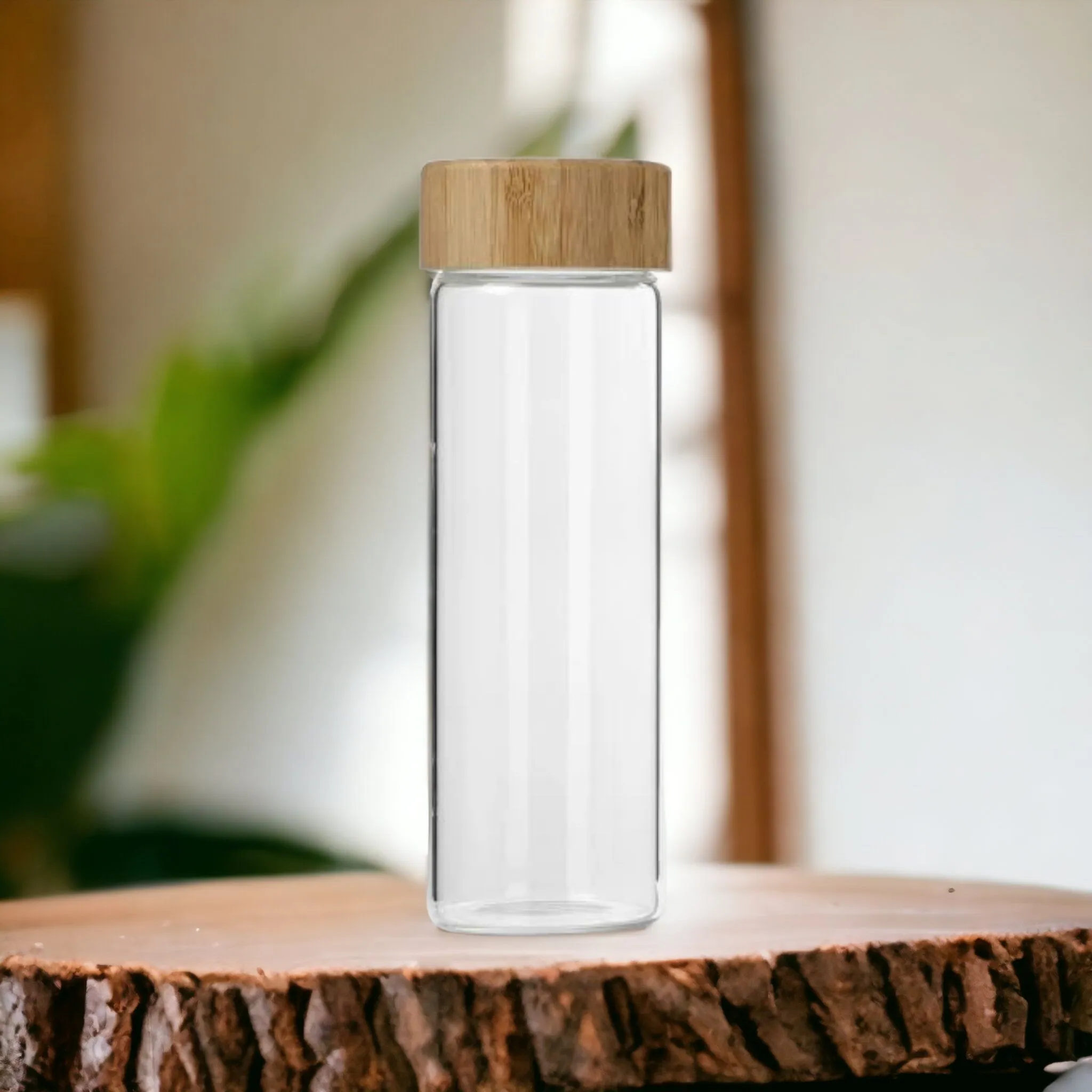 Glass Drinking Bottle 450ml Bamboo Lid 27135