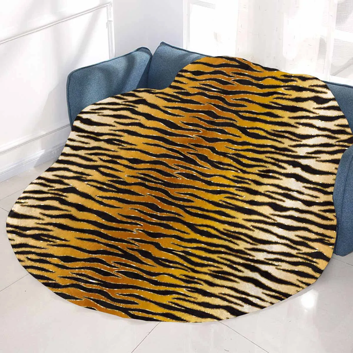 Glitter Gold Animal Print  Circular Micro Fleece Blanket 47"