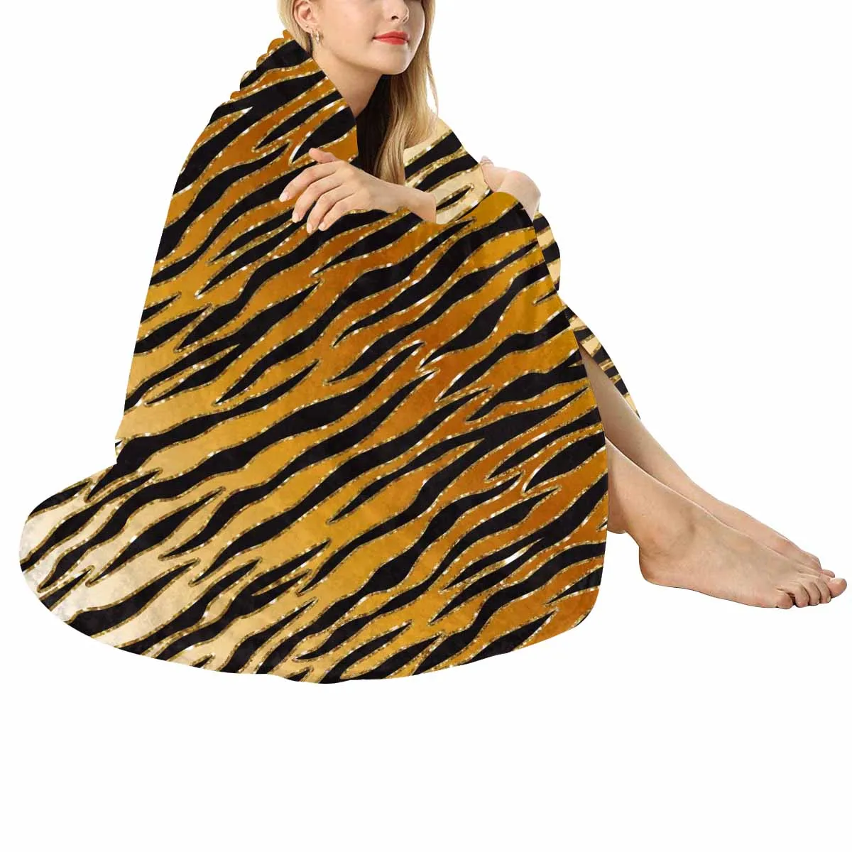 Glitter Gold Animal Print  Circular Micro Fleece Blanket 47"