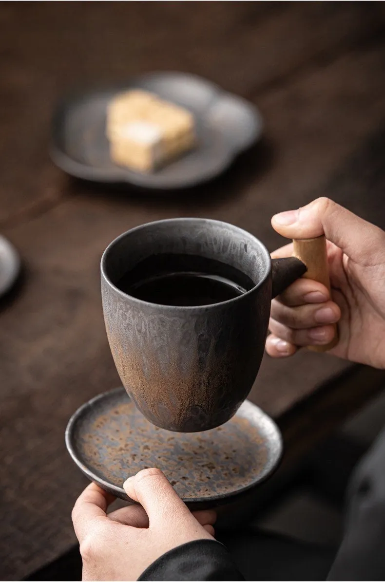 Gohobi Morden Wooden handle Ceramic Metallic Glaze Mug