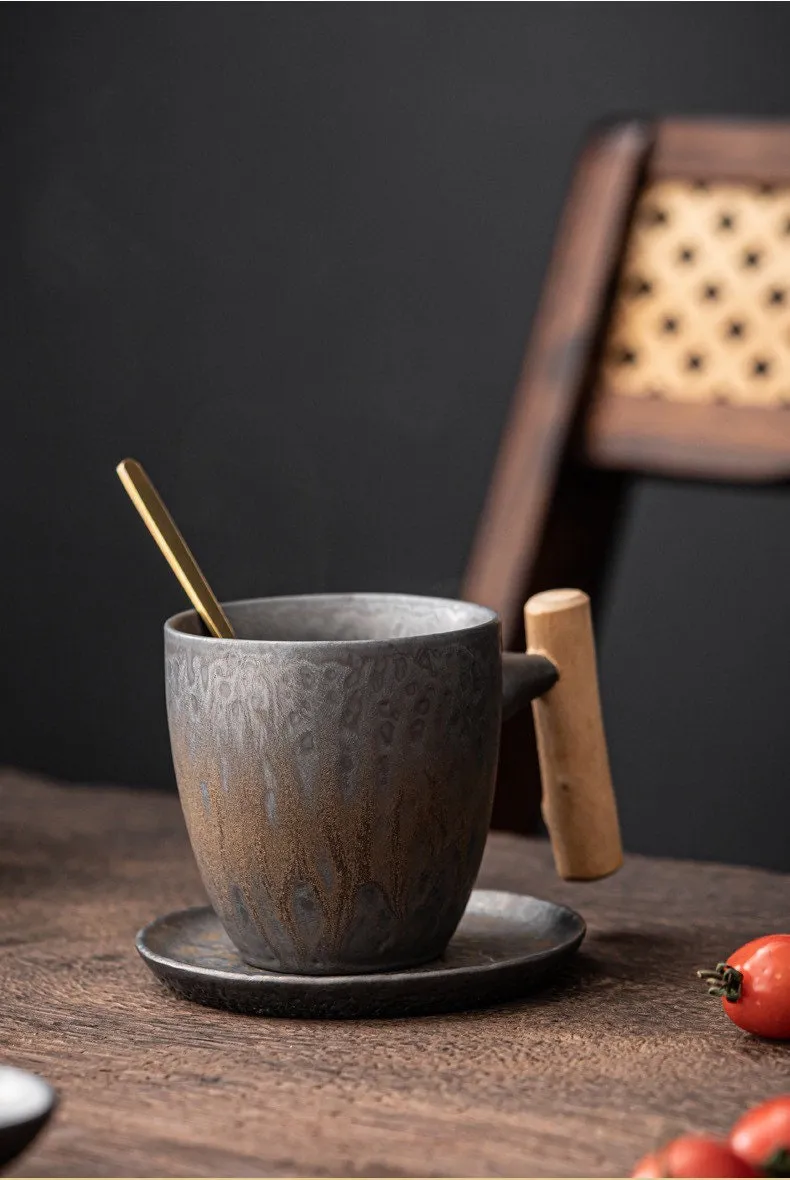 Gohobi Morden Wooden handle Ceramic Metallic Glaze Mug