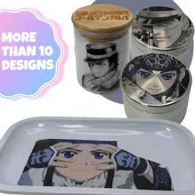 Golden Kamuy Anime Spice Grinder, Stash Jar, Rolling Tray Set