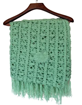 Graminarts Woolen Crochet Handmade Beautiful Sage Color Flower Pattern Women/Girls Blanket