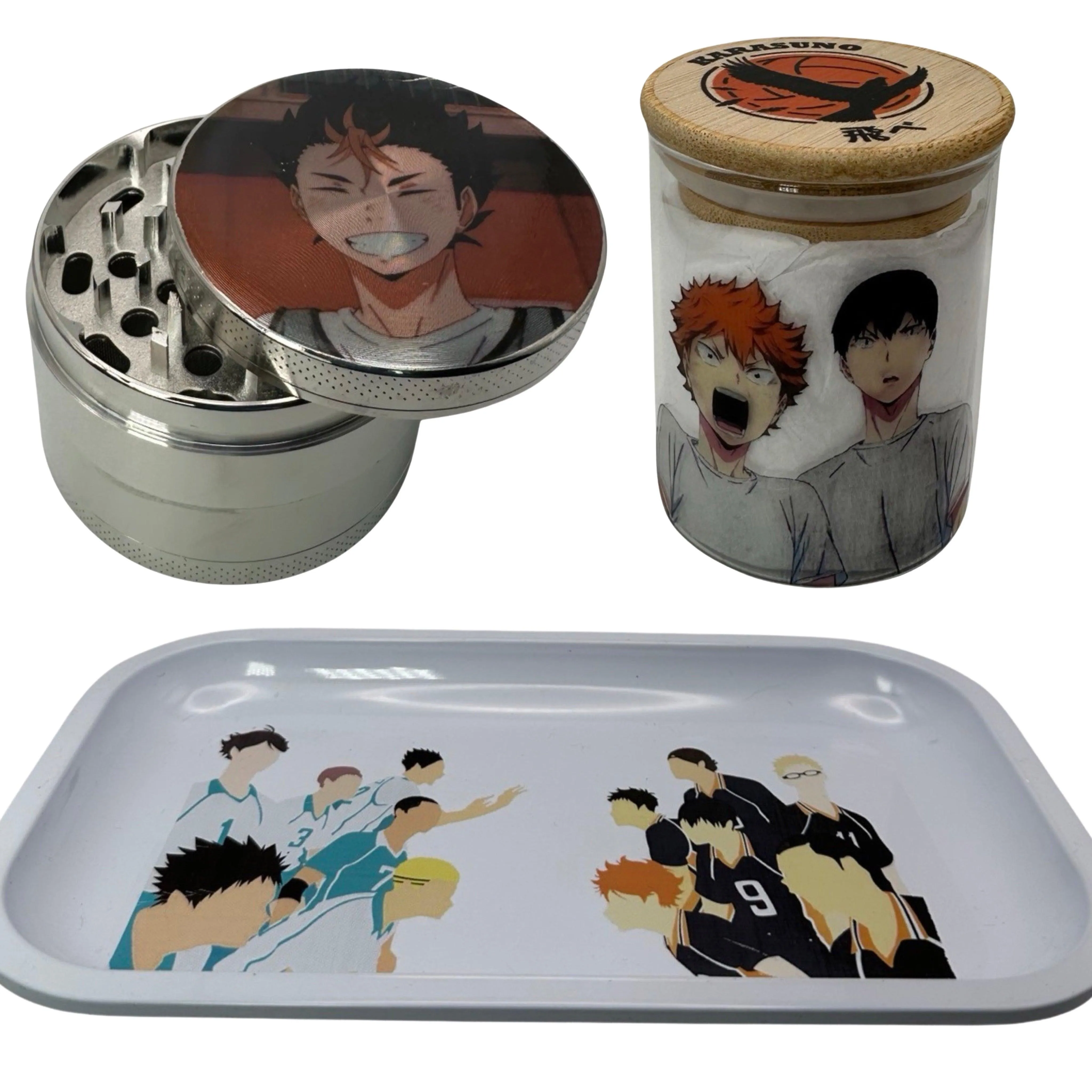 Haikyuu Volleyball Anime Spice Grinder, Stash Jar, Rolling Tray Set