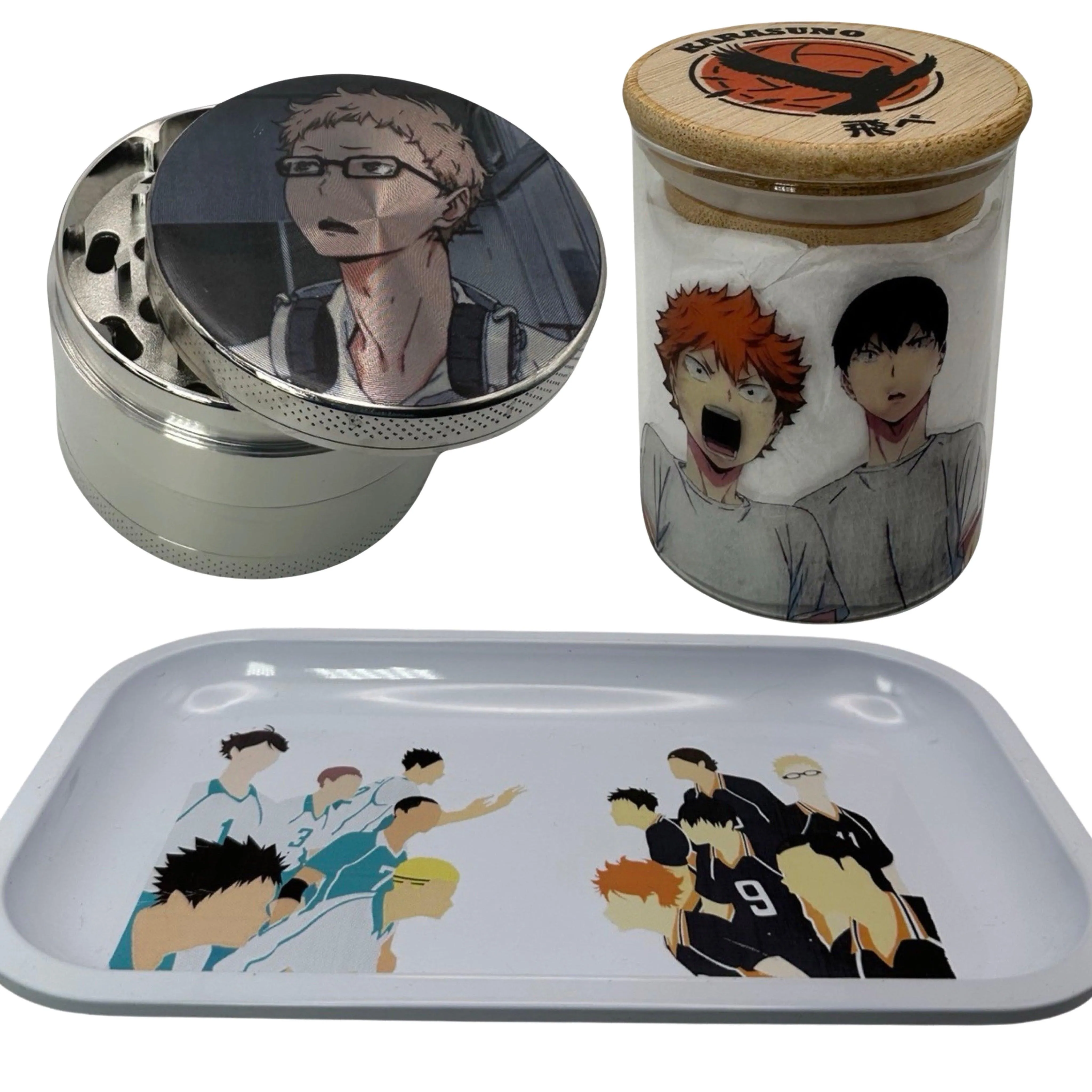 Haikyuu Volleyball Anime Spice Grinder, Stash Jar, Rolling Tray Set