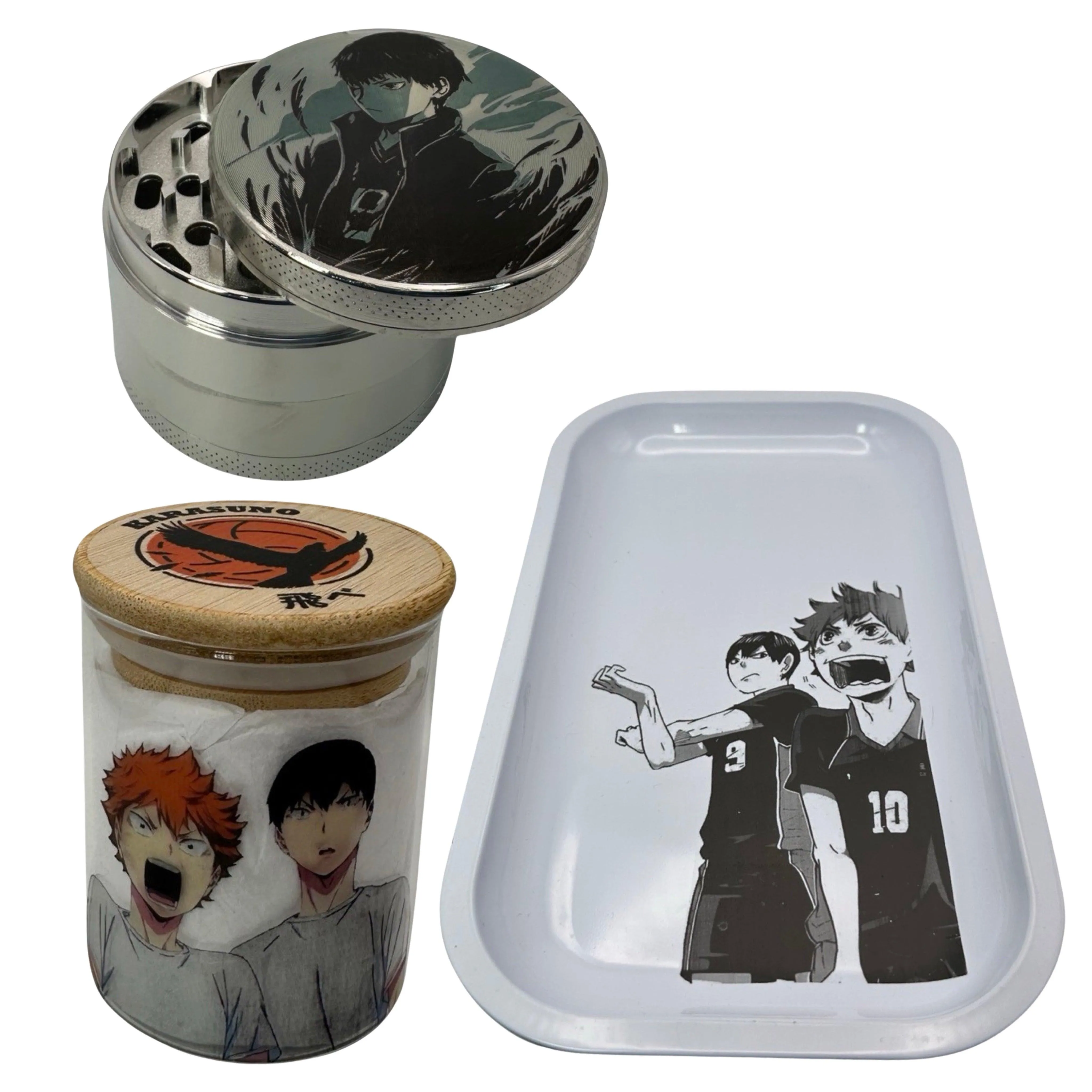 Haikyuu Volleyball Anime Spice Grinder, Stash Jar, Rolling Tray Set