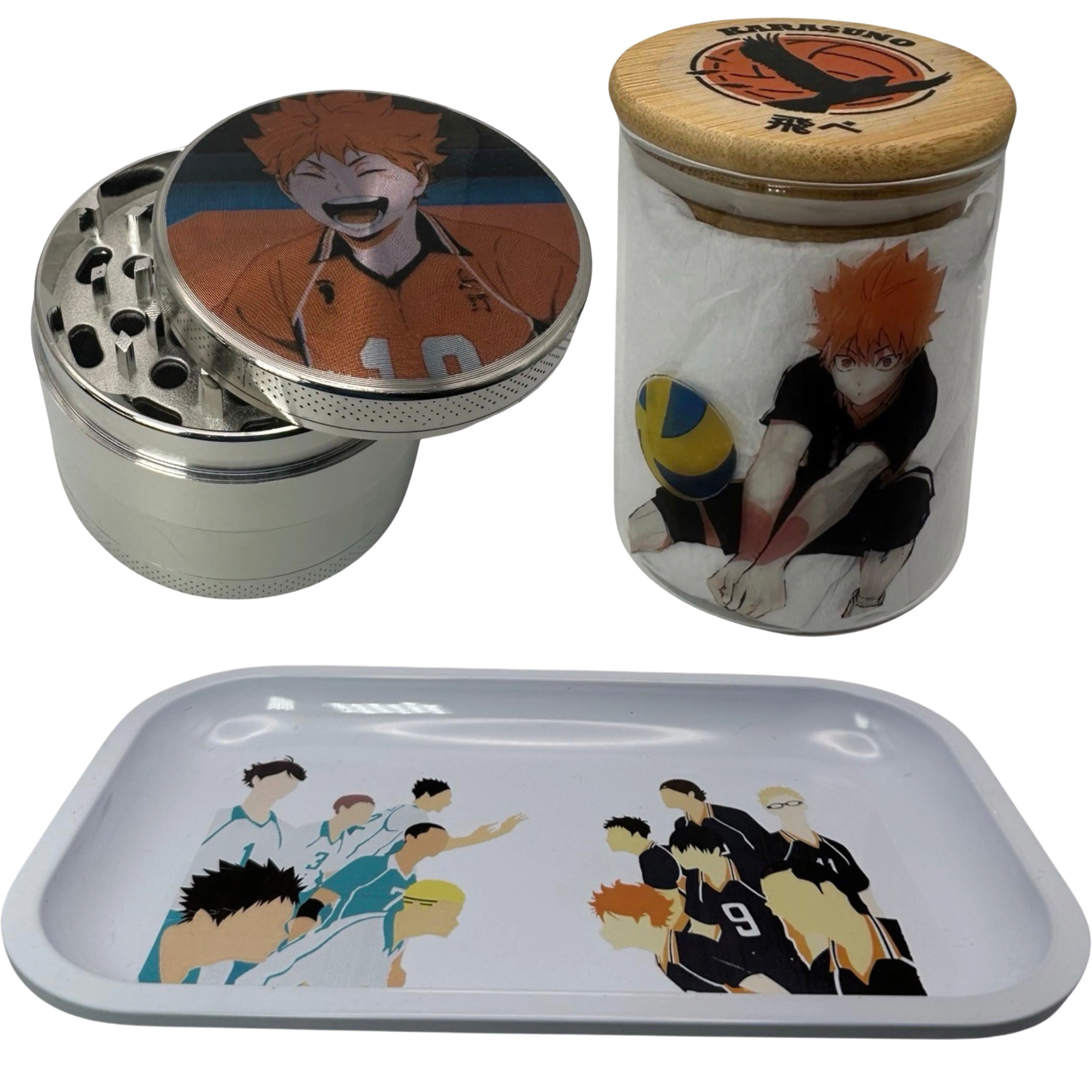 Haikyuu Volleyball Anime Spice Grinder, Stash Jar, Rolling Tray Set