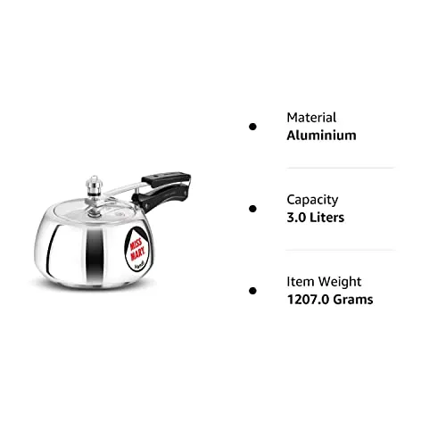 Hawkins Miss Mary Aluminium Inner Lid Handi Pressure Cooker, 3 Litre, Silver (MMH30)