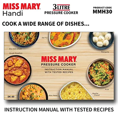 Hawkins Miss Mary Aluminium Inner Lid Handi Pressure Cooker, 3 Litre, Silver (MMH30)