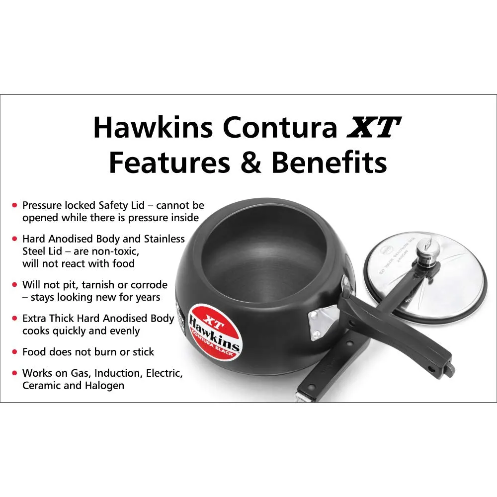 Hawkins Pressure Cooker Contura Hard Anodized Extra Thick Base for Induction, 3L (Black)