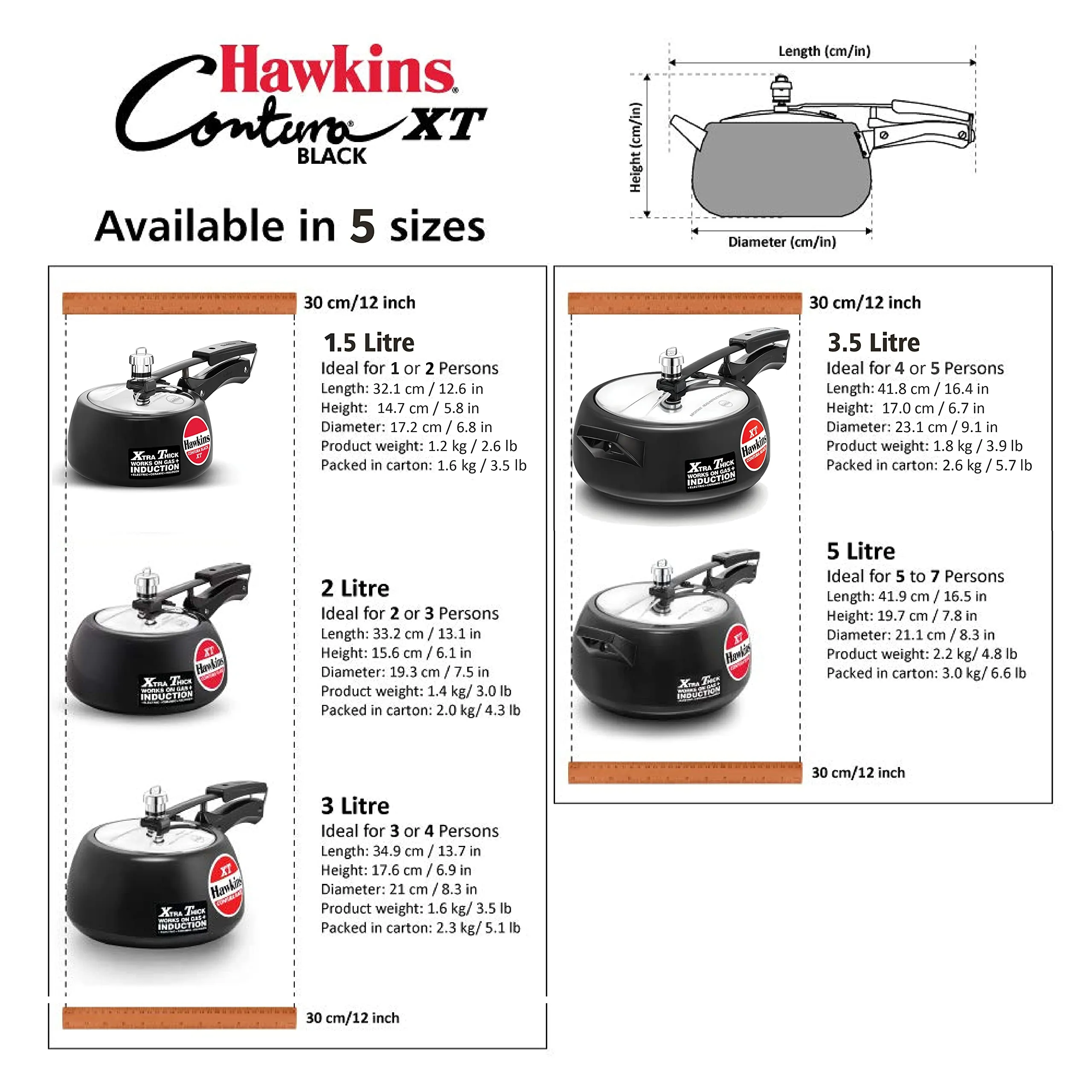 Hawkins Pressure Cooker Contura Hard Anodized Extra Thick Base for Induction, 3L (Black)