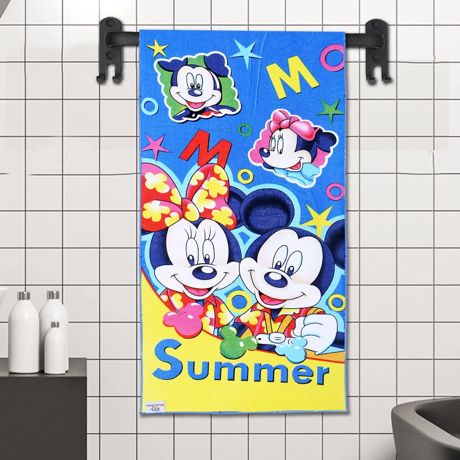 Heart Home Disney Summer Mickey Kids Bath Towel|Soft Cotton Towel for Kids|Sides Stitched Baby Towel|400 GSM Toddler Bath Towel|24x48 Inch|Pack of 3 (Multi)