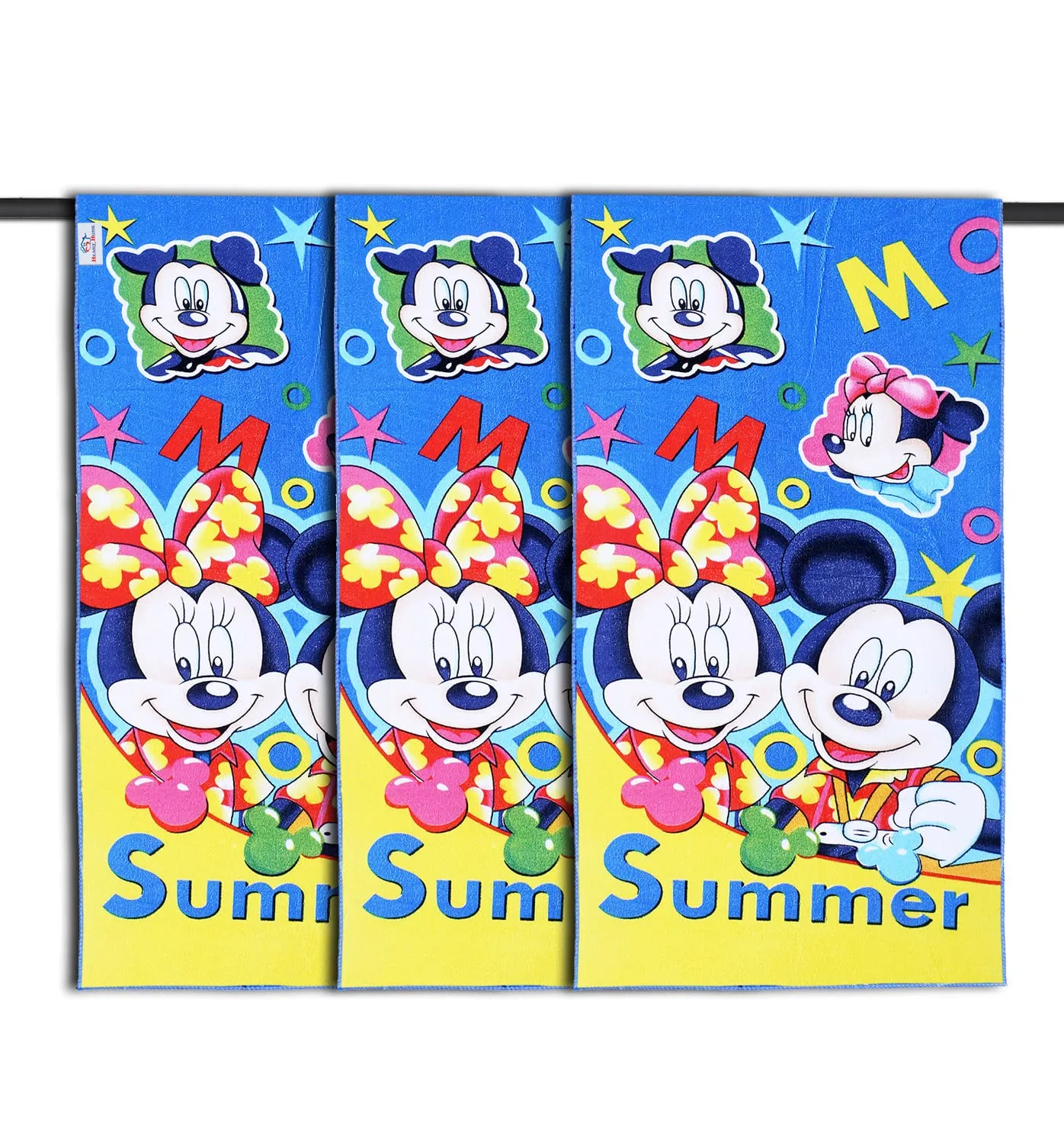 Heart Home Disney Summer Mickey Kids Bath Towel|Soft Cotton Towel for Kids|Sides Stitched Baby Towel|400 GSM Toddler Bath Towel|24x48 Inch|Pack of 3 (Multi)