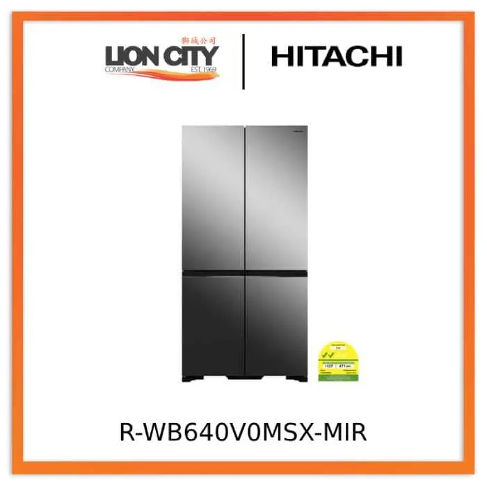 Hitachi R-WB640V0MSX-MGW/MIR 541L 4 Door Fridge (Bottom Freezer)