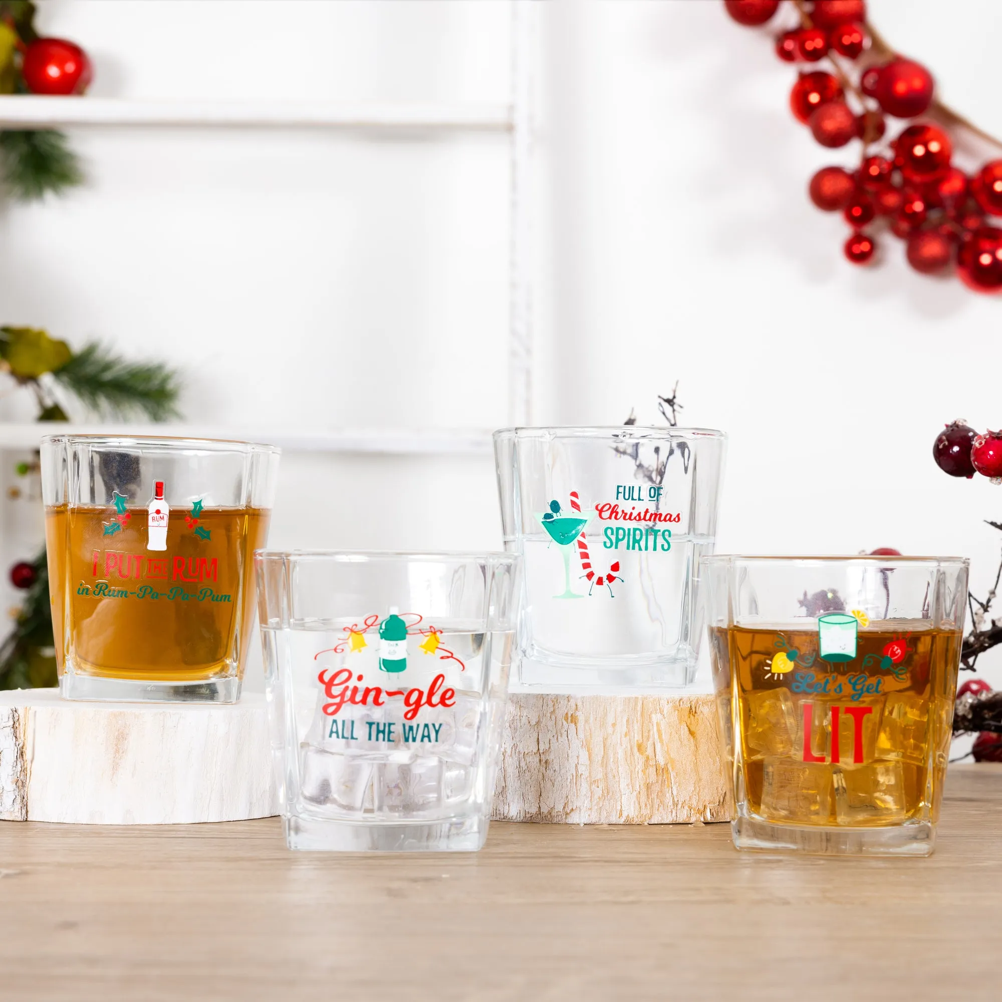 Holiday Rocks Glasses 10 oz Rocks Glasses (Set of 4 )