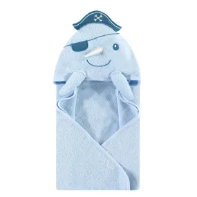 Hudson Baby Cotton Animal Face Hooded Towel, Narwhal