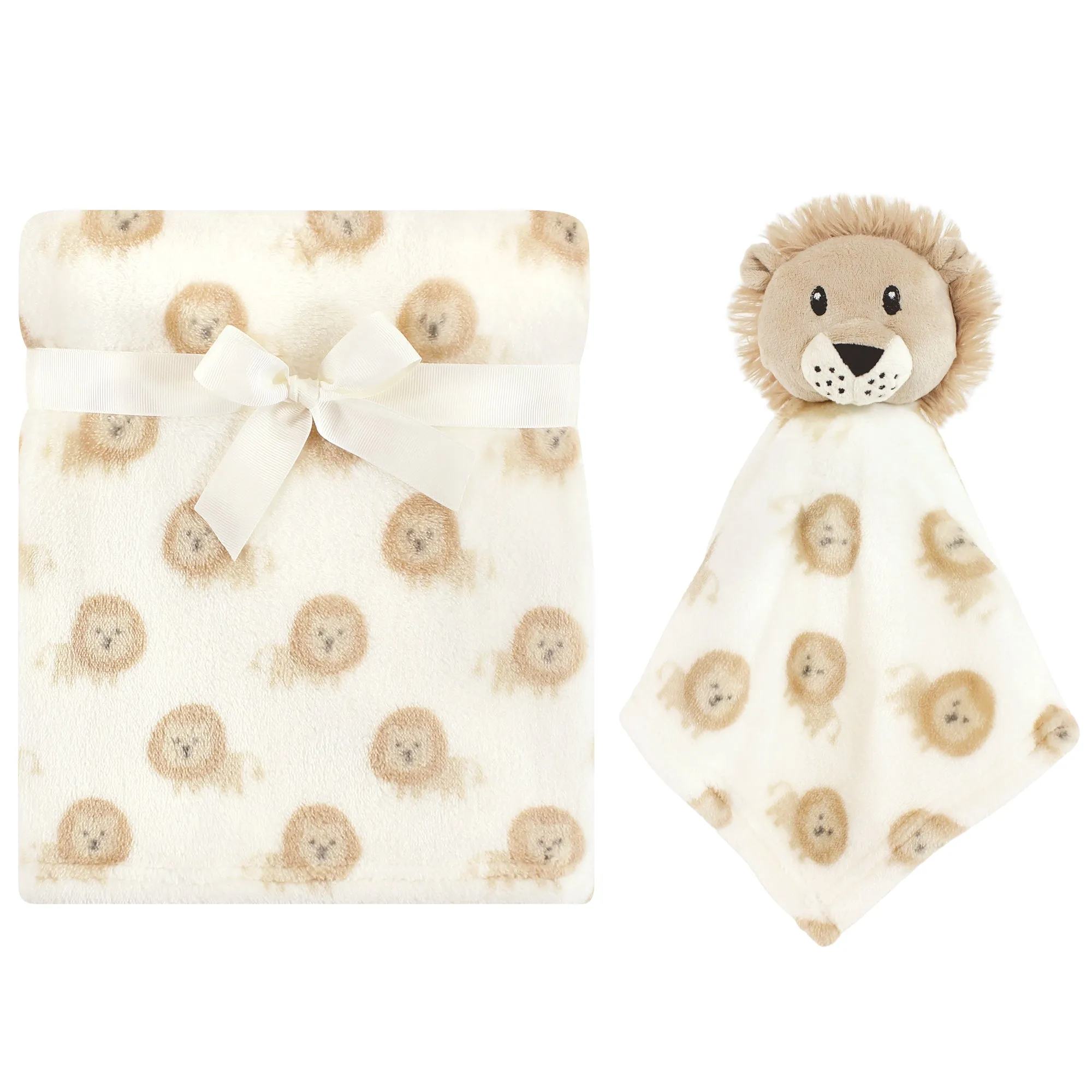 Hudson Baby Plush Blanket with Security Blanket, Beige Lion