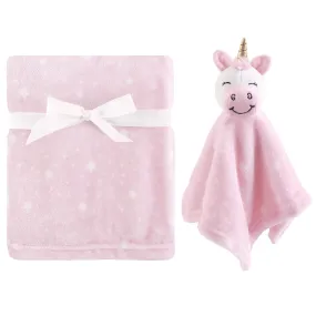 Hudson Baby Plush Blanket with Security Blanket, Pink Unicorn