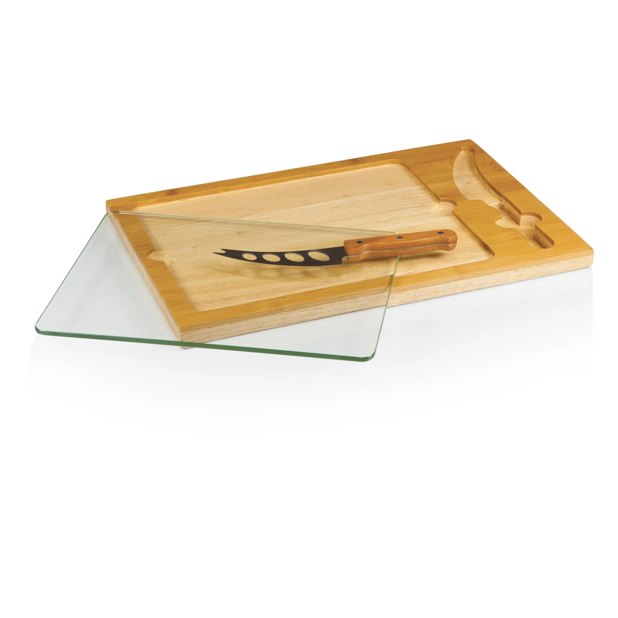 Illinois Fighting Illini Basketball Court - Icon Glass Top Cutting Board & Knife Set