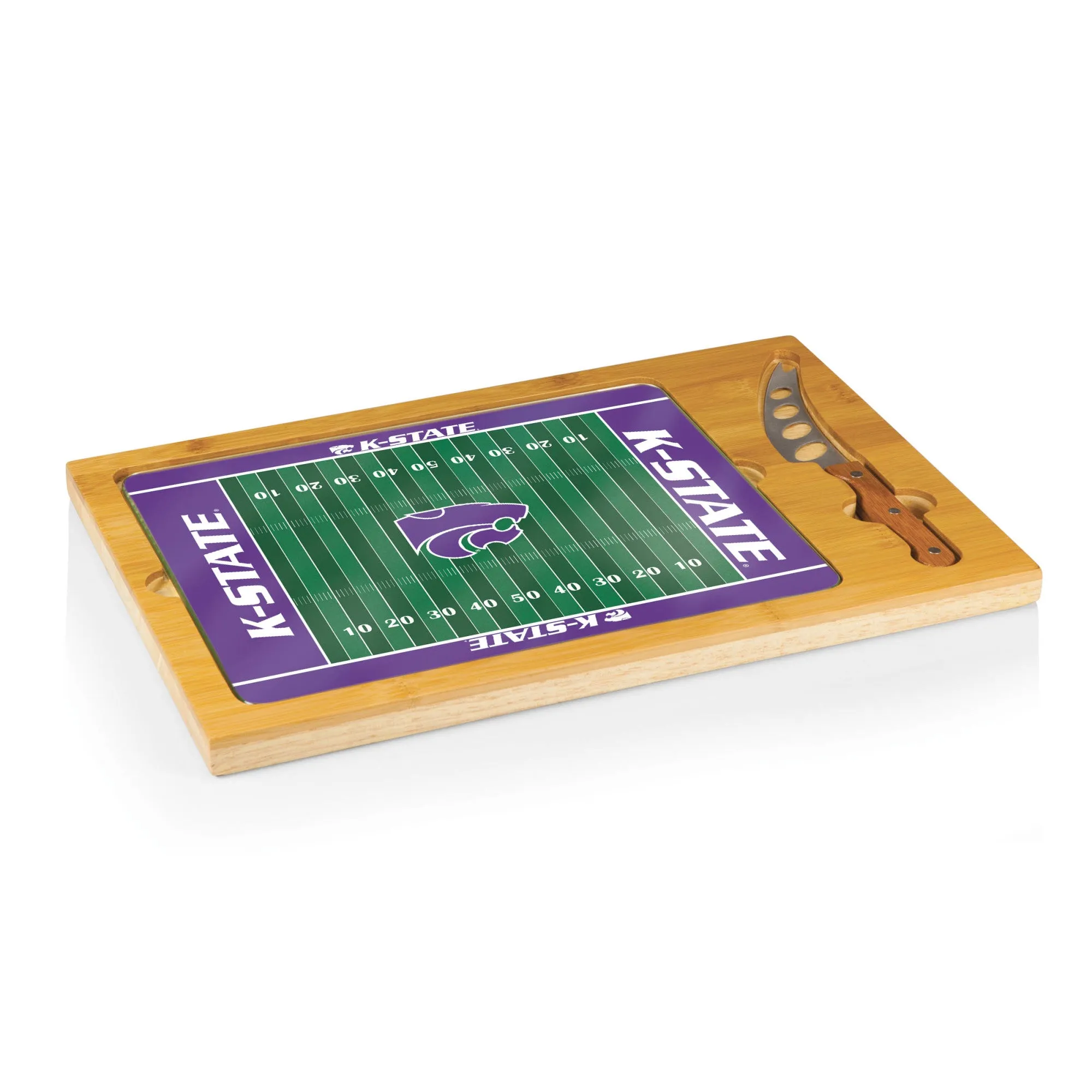 Kansas State Wildcats Football Field - Icon Glass Top Cutting Board & Knife Set