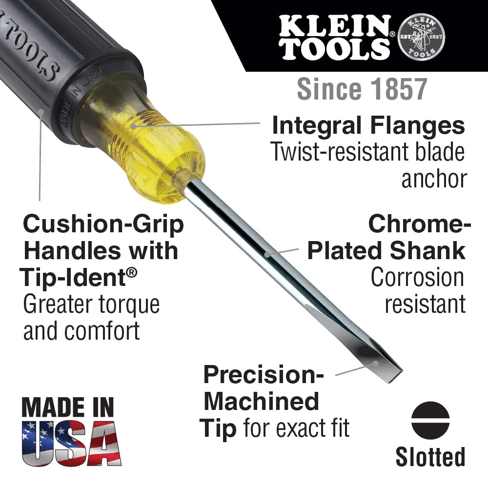 Klein 1/4-Inch Cabinet Screwdriver w/10" Cushion-grip Shank - 605-10