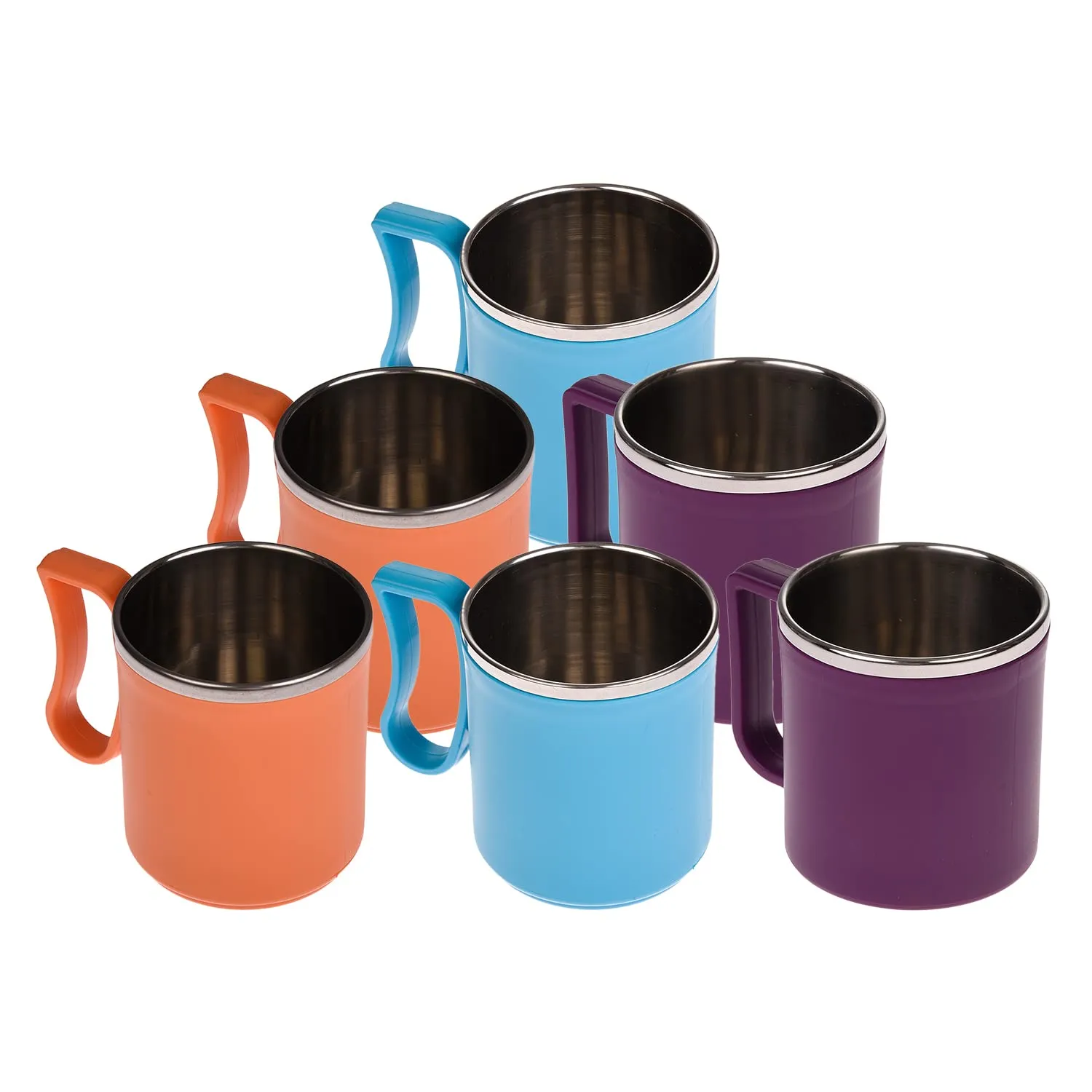 Kuber Industries Coffee Mug|Inside Stainless Steel Double Wall Tea Cup|Outside Plastic Stylish Milk Mug for Kids & Adults|Pack of 6 (Multicolor)