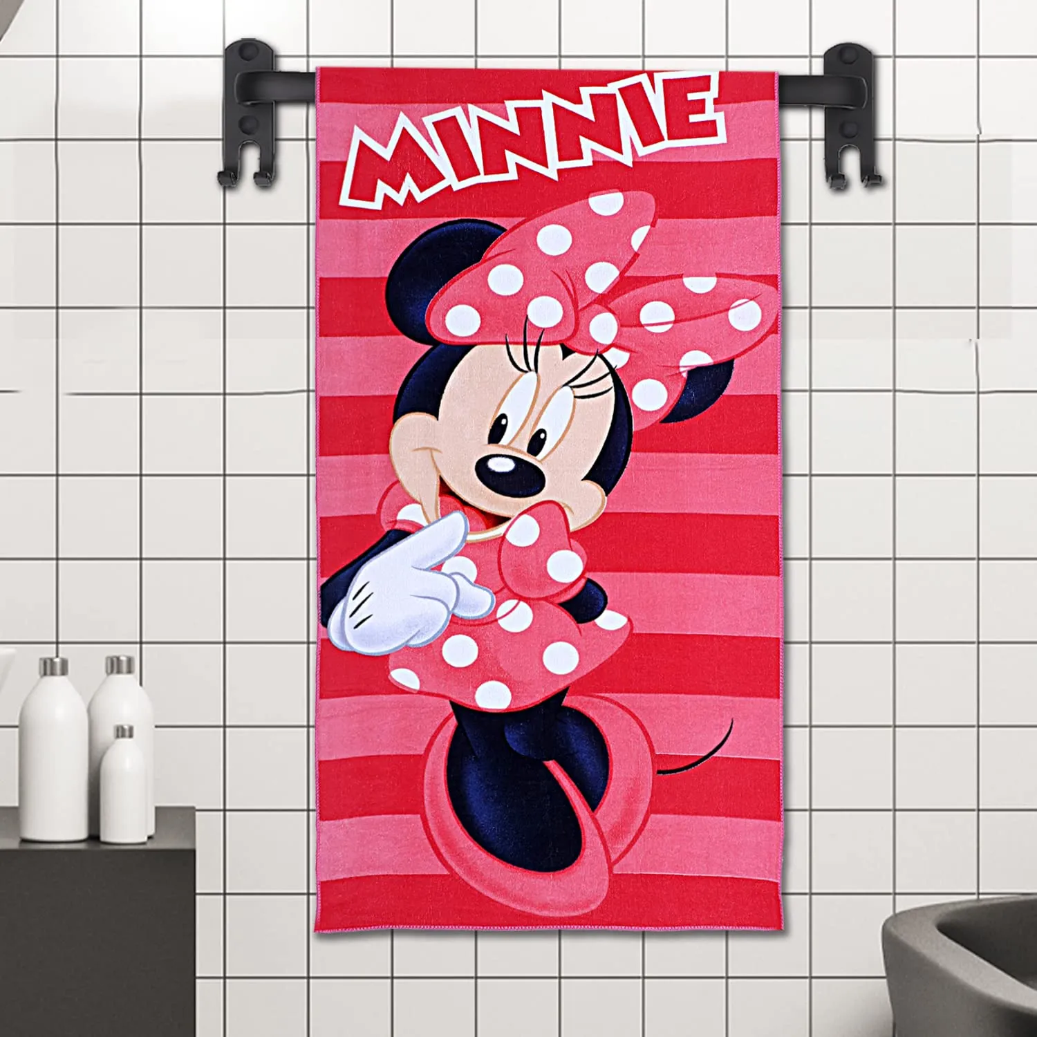 Kuber Industries Disney Minnie Kids Bath Towel|Soft Cotton Towel for Kids|Sides Stitched Baby Towel|400 GSM Toddler Bath Towel|24x48 Inch|Pack of 3 (Pink)