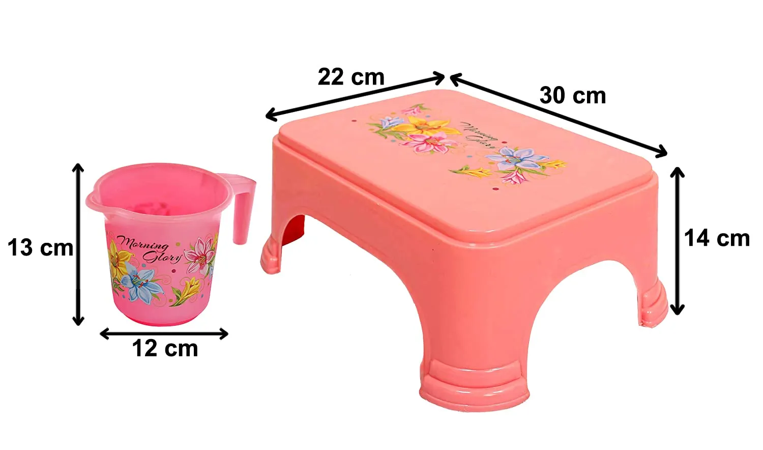 Kuber Industries Printed 2 Pieces Plastic Bathroom Stool & Mug Set (Pink)