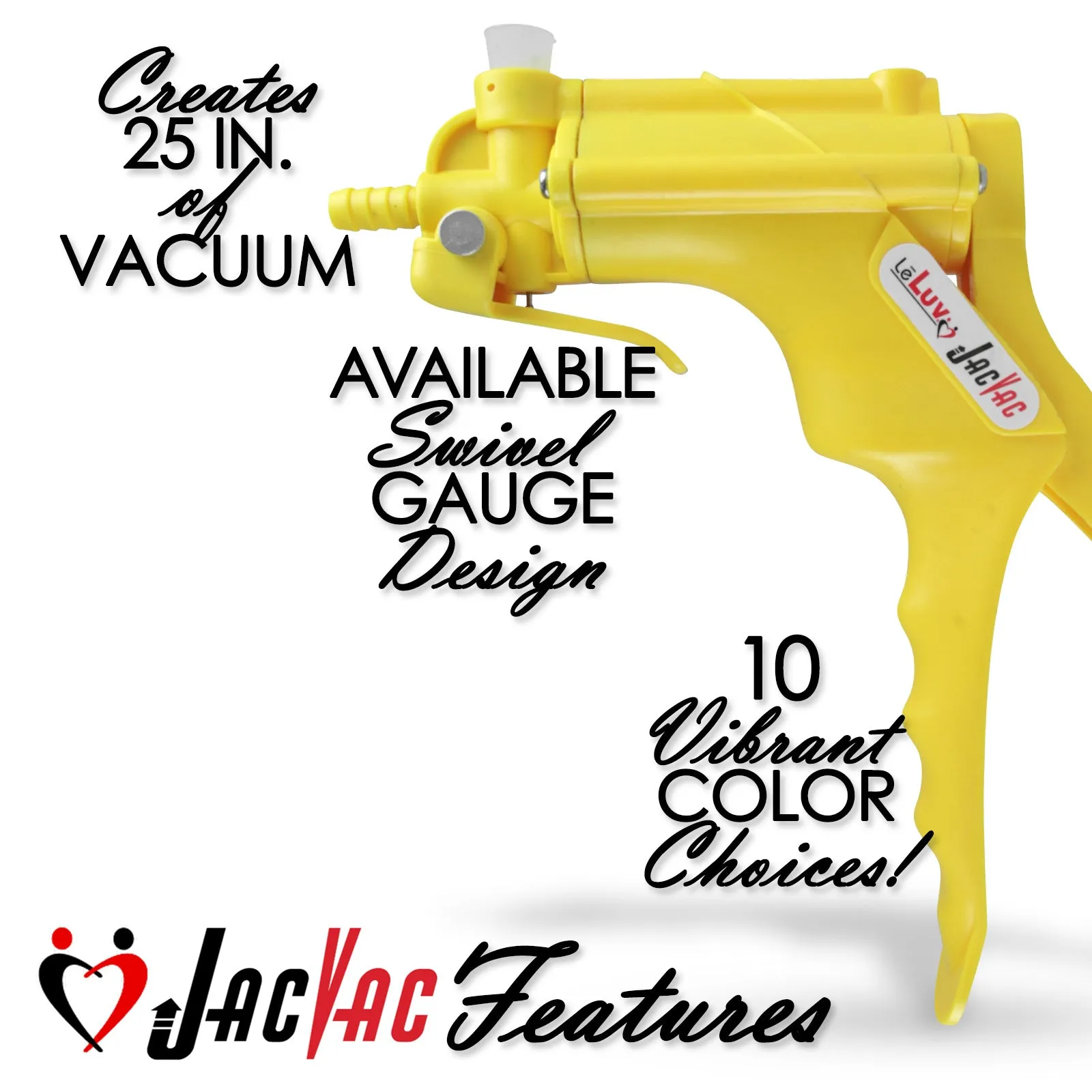 LeLuv JacVac Vacuum Pump Handle | 360-Degree Swivel Gauge Options | 10 Colors!