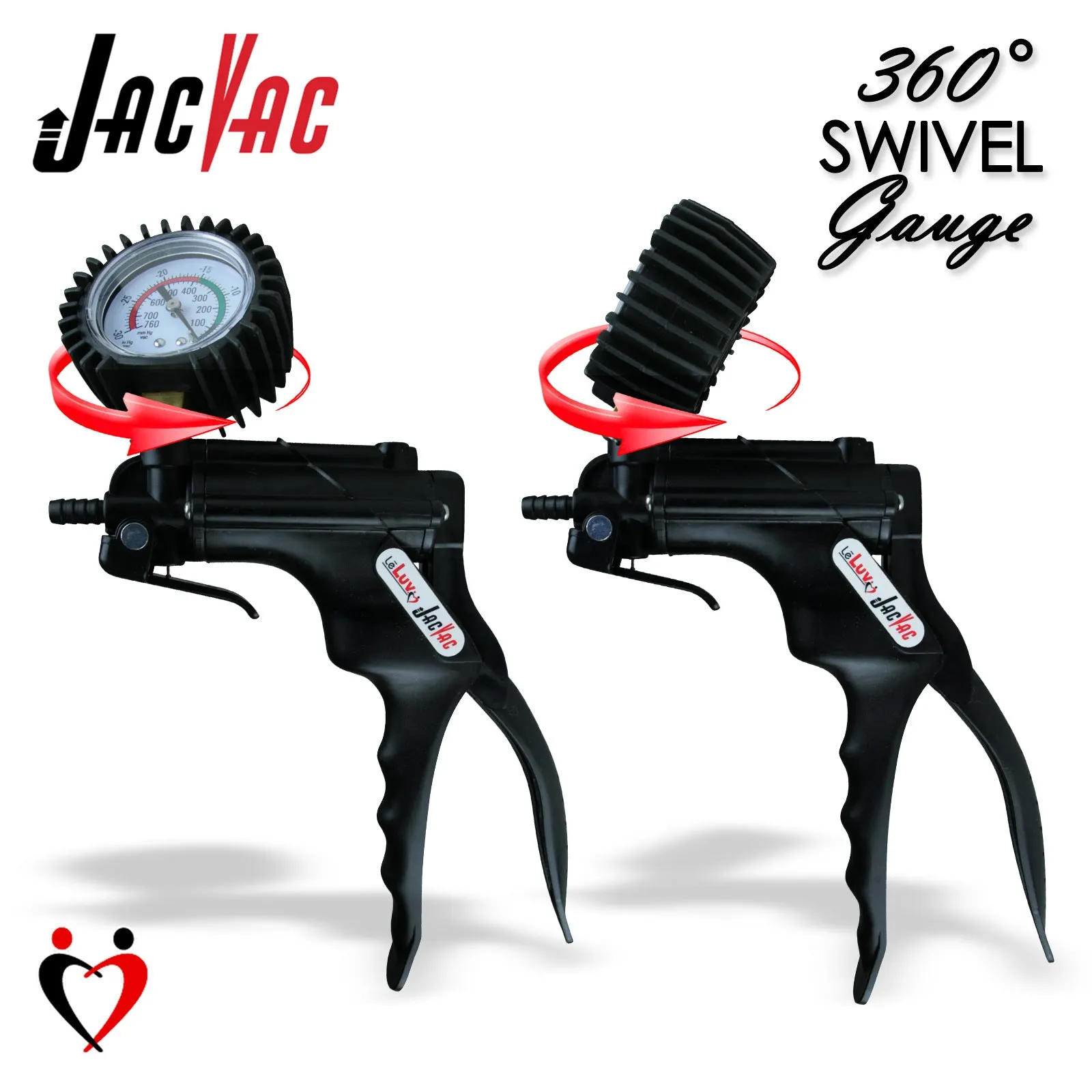 LeLuv JacVac Vacuum Pump Handle | 360-Degree Swivel Gauge Options | 10 Colors!