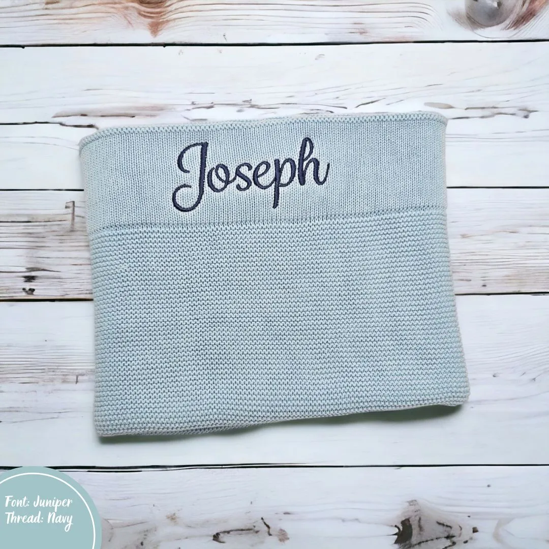 Light Blue Personalised Cotton Knit Baby Blanket