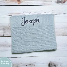 Light Blue Personalised Cotton Knit Baby Blanket