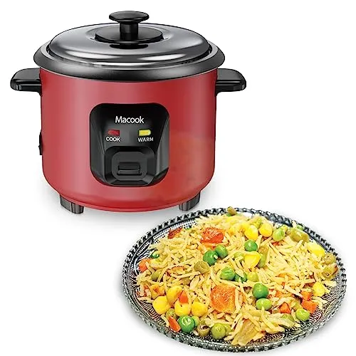 Macook Mini Rice Cooker 0.6 Liters, with Powerful Heating Element, Keep Rice Warm for 5 Hrs, Auto Cut-Off, Aluminum Nonstick Cooking Pans, Red Travel Small Electric Rice Cooker, 2 Yrs Warranty